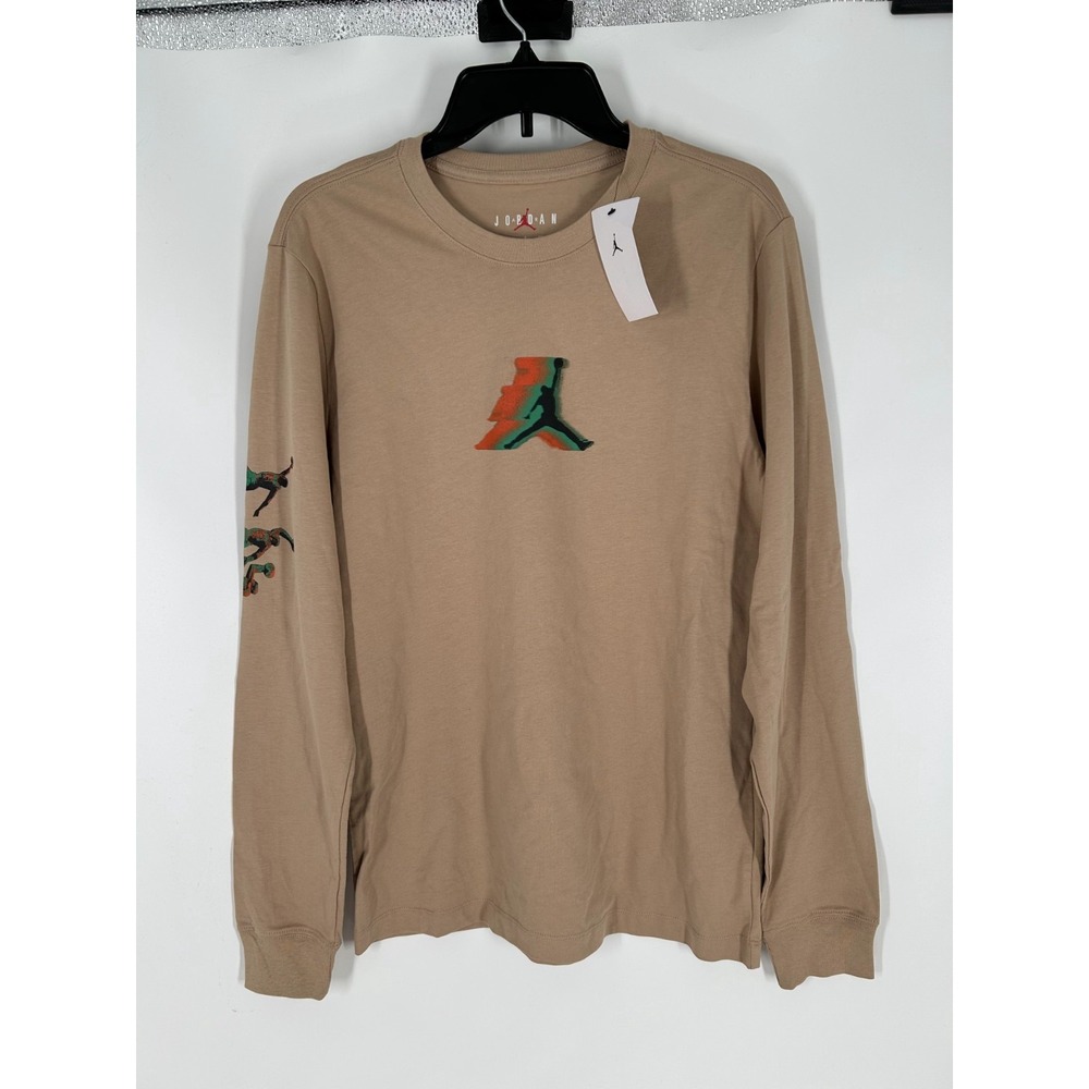 Air Jordan T Shirt Mens Small Khaki Long Sleeve Jumpman Graphic Cotton Crew Neck